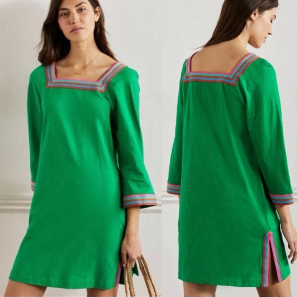 Boden green Embroidered Slub Jersey Tunic Dress 10